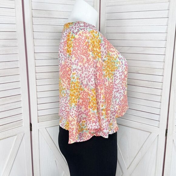 Sam & Jess Floral Butterfly Sleeve Smocked Waist Blouse Pink Multi Large - Picture 4 of 14